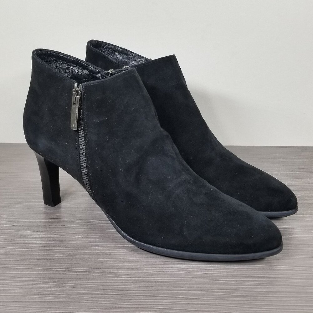 Aquatalia Dina Weatherproof Ankle Boot, Black Suede, Womens Size 10